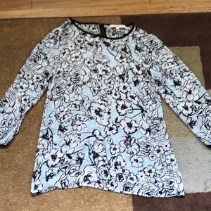 Loft blue and black flower print blouse